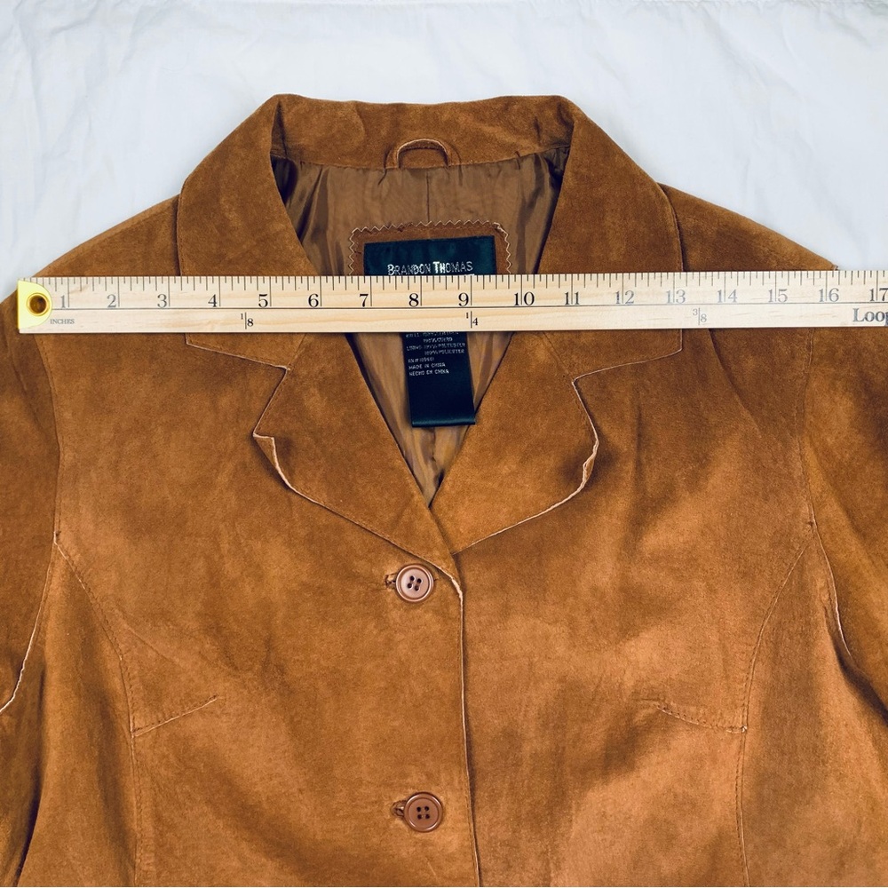 Brandon Thomas Brown Suede Leather Jacket Womens Large Button Up Collared Y2K - Picture 10 of 11